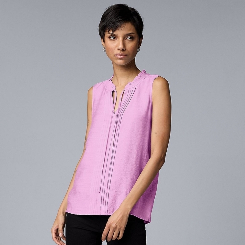 Simply Vera Vera Wang Sleeveless Purple Pintuck Blouse Size Large
